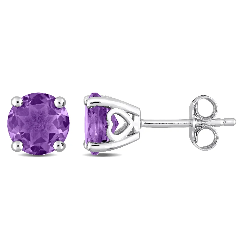 Miadora Amethyst Birthstone Solitaire Stud Earrings in Sterling Silver