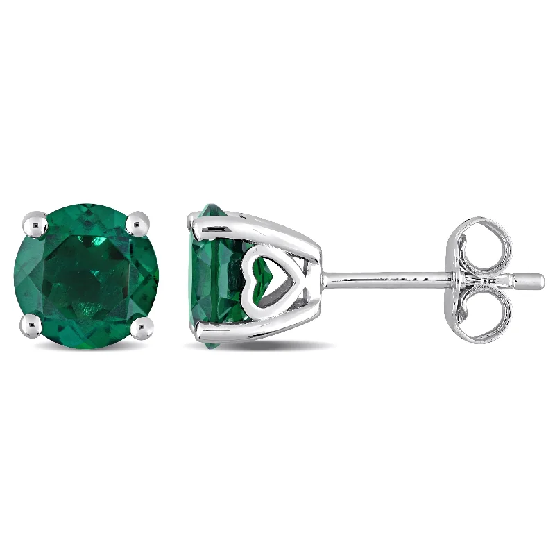 Miadora Created Emerald Birthstone Solitaire Stud Earrings in Sterling Silver