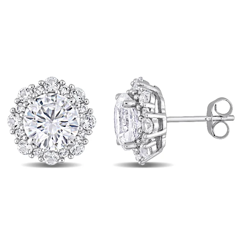 Miadora Created White Sapphire Halo Stud Earrings in 10k White Gold