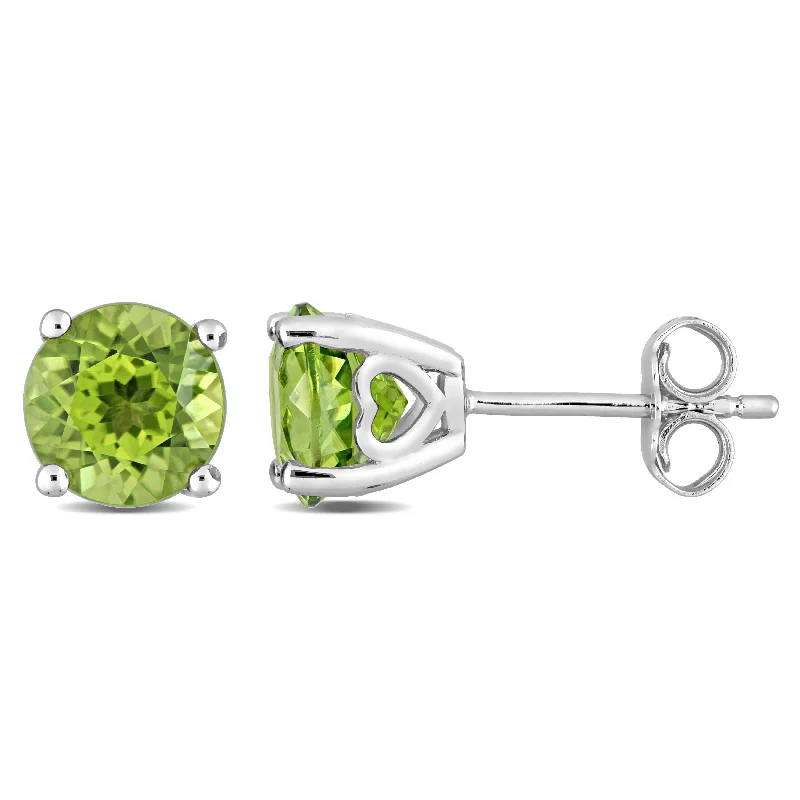 Miadora Peridot Birthstone Solitaire Stud Earrings in Sterling Silver