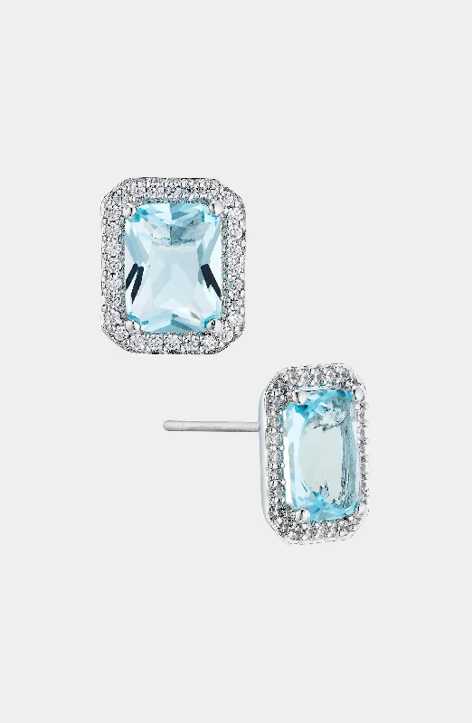 MODERN LOVE AQUA EMERALD HALO STUD EARRINGS