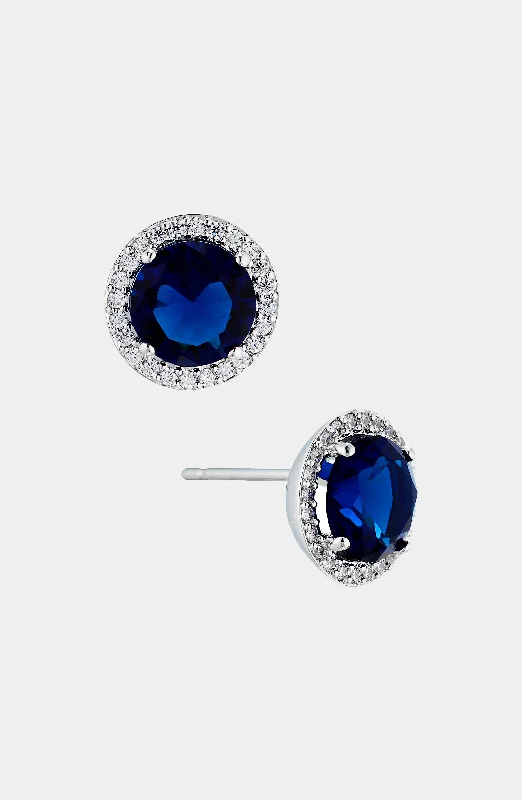 MODERN LOVE BLUE ROUND CZ HALO STUD EARRINGS