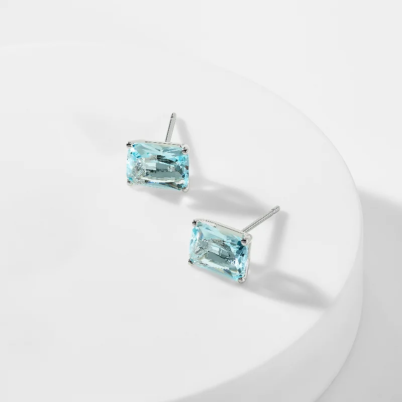 MODERN LOVE LARGE EMERALD CUT AQUA STUD EARRINGS