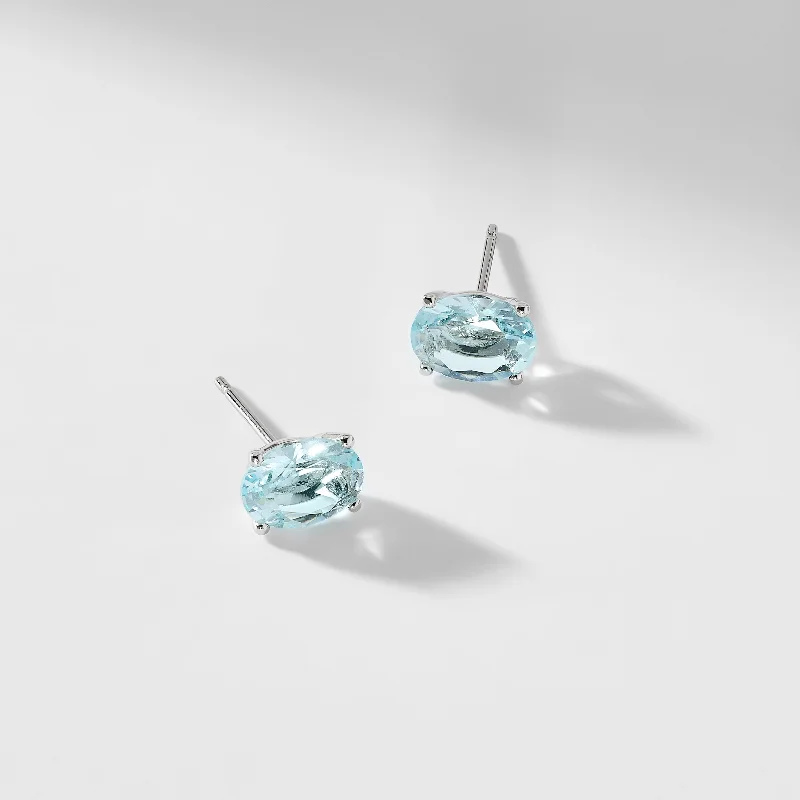 MODERN LOVE LARGE OVAL AQUA STUD EARRINGS