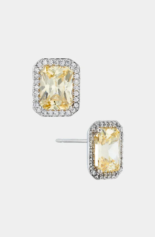 MODERN LOVE YELLOW EMERALD HALO STUD EARRINGS