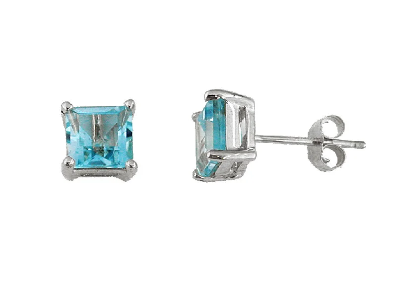 14K White Gold Blue Topaz Stud Earrings