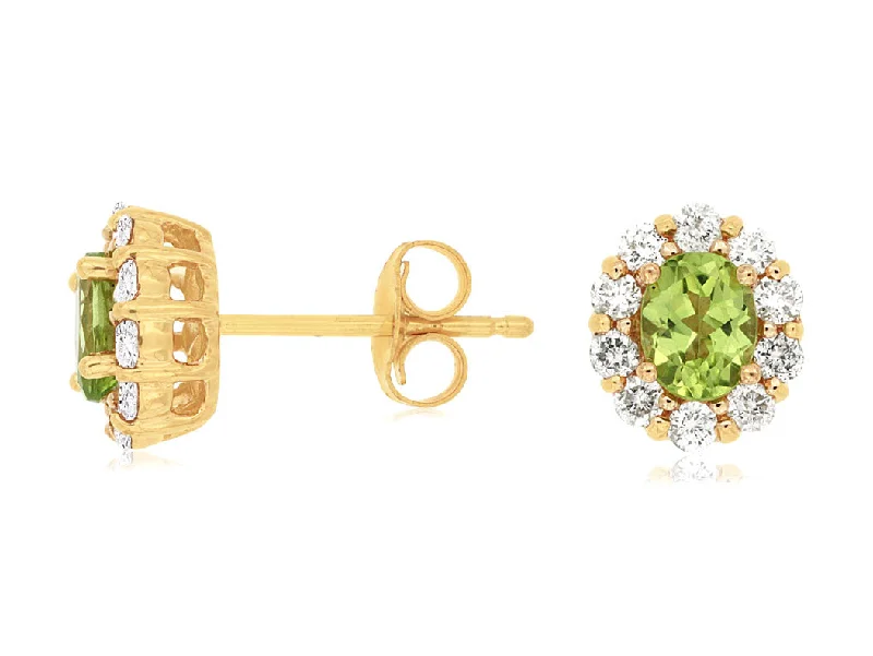 14K Yellow Gold Peridot and Diamond Stud Earrings