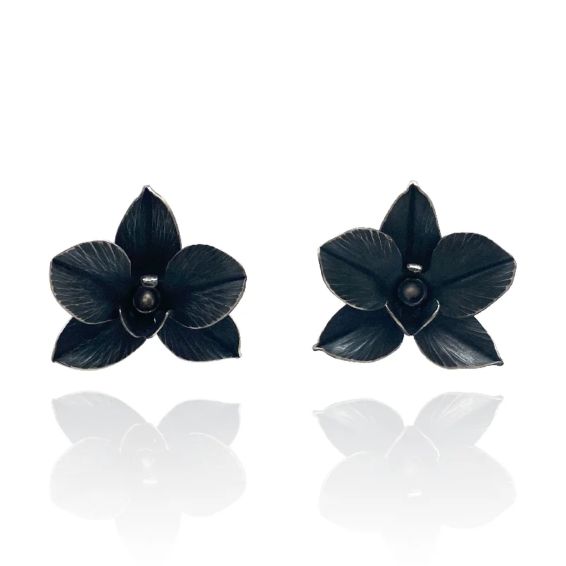 Oxidized Orchid Stud Earrings