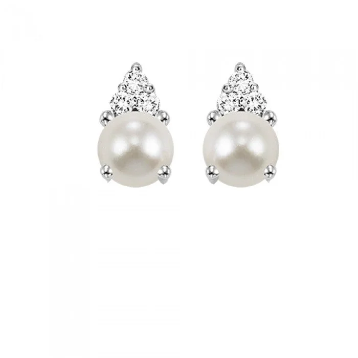 Pearl Stud Earrings with Diamonds