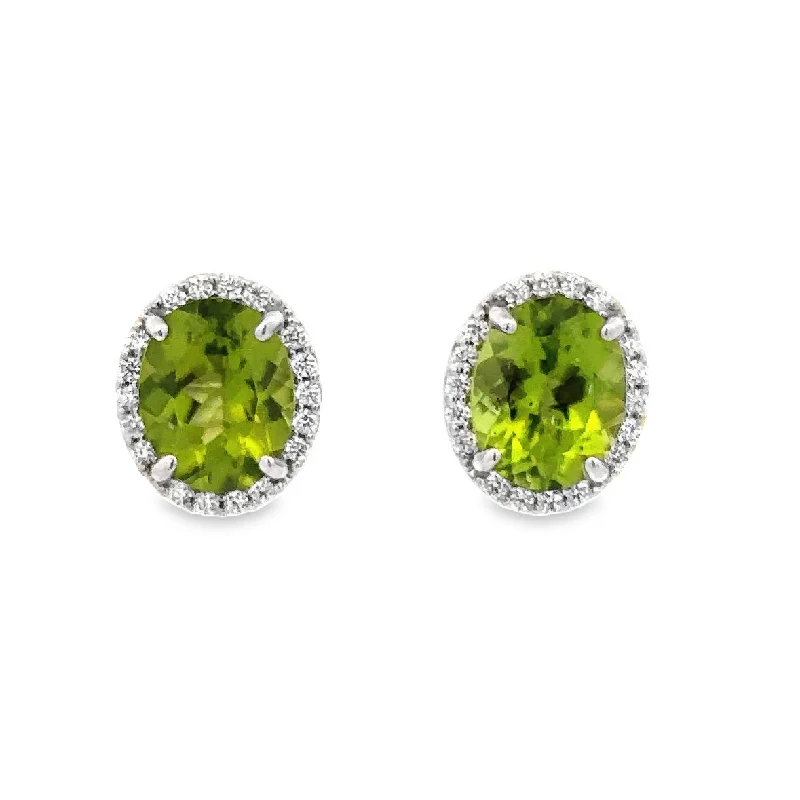 Peridot and Diamond Stud Earrings in White Gold