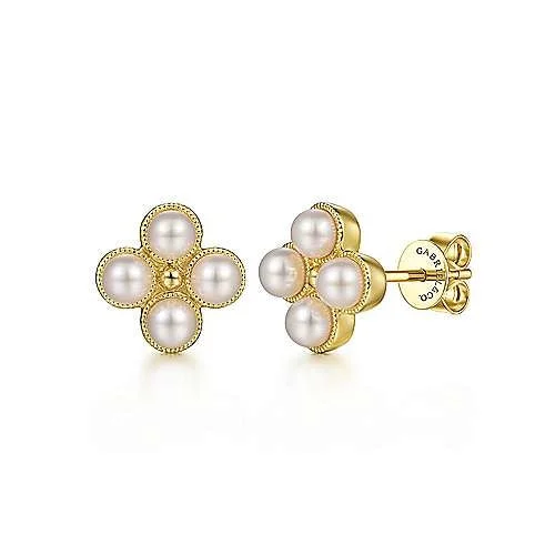 14K Yellow Gold Pearl Stud Earrings