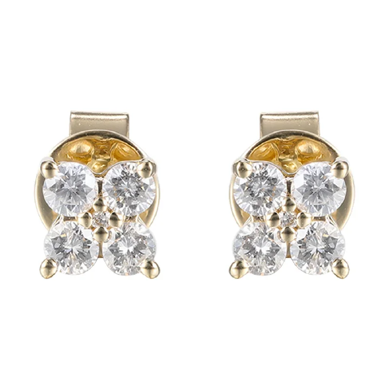 Round Diamond Flower Stud Earrings in Yellow Gold, 0.33 cttw