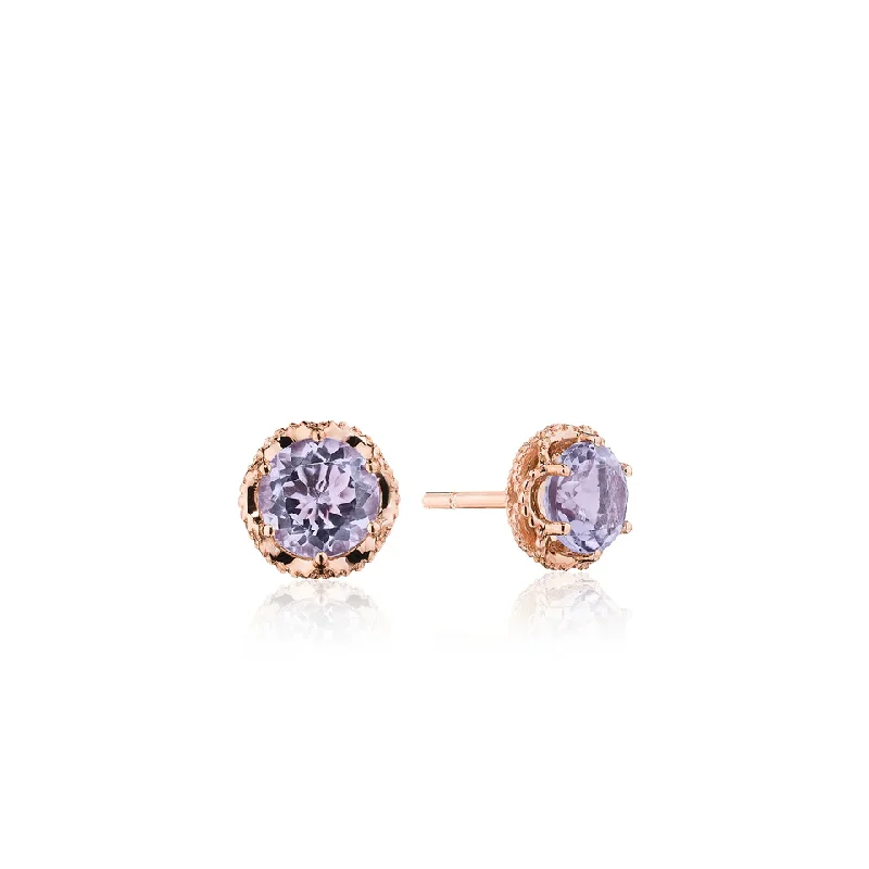 14K Rose Gold Amethyst Stud Earrings