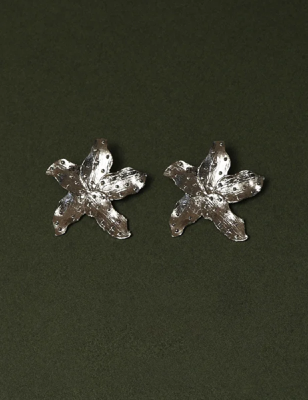 Sicily Earrings -  Statement Flower Stud Earrings Silver