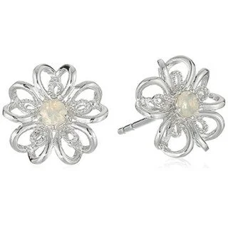 Sterling Silver Ethiopian Opal flower Stud Earrings - White