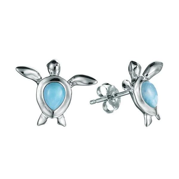 Sterling Silver Small Larimar Turtle Stud Earrings