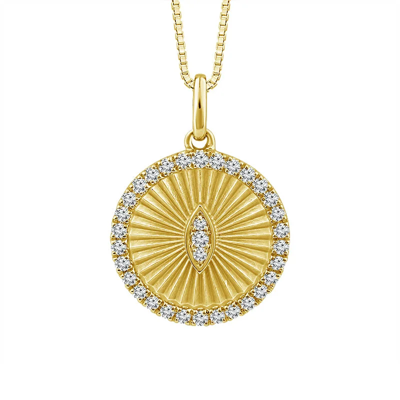 10K Yellow Gold Diamond Fluted Medallion Necklace