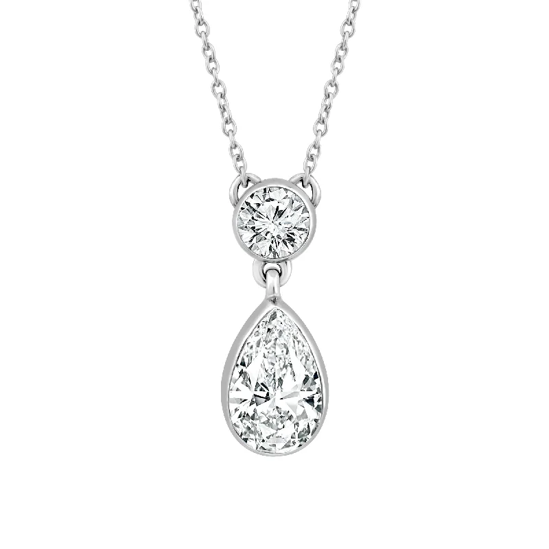 14K White Gold 1/2ctw Lab Grown Fancy Cut 2 Stone Diamond SkySet Necklace