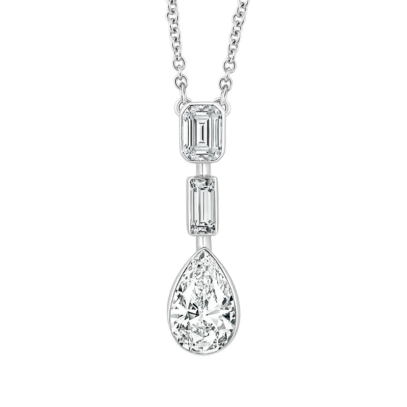 14K White Gold 1.50ctw Lab Grown Fancy Cut 3 Stone Diamond SkySet Necklace