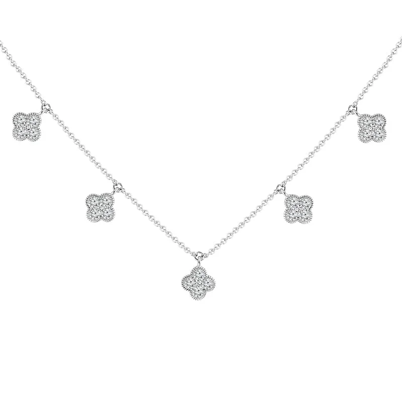 14K White Gold 5 Station Diamond Drop Necklace