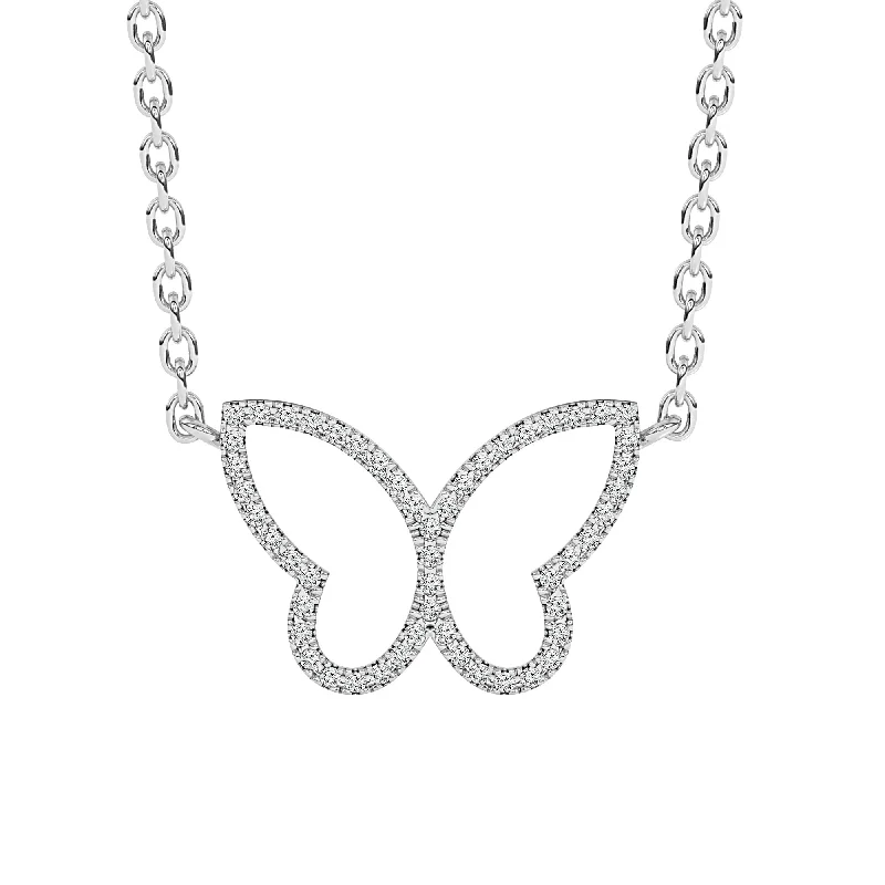 14K White Gold Diamond Butterfly Necklace