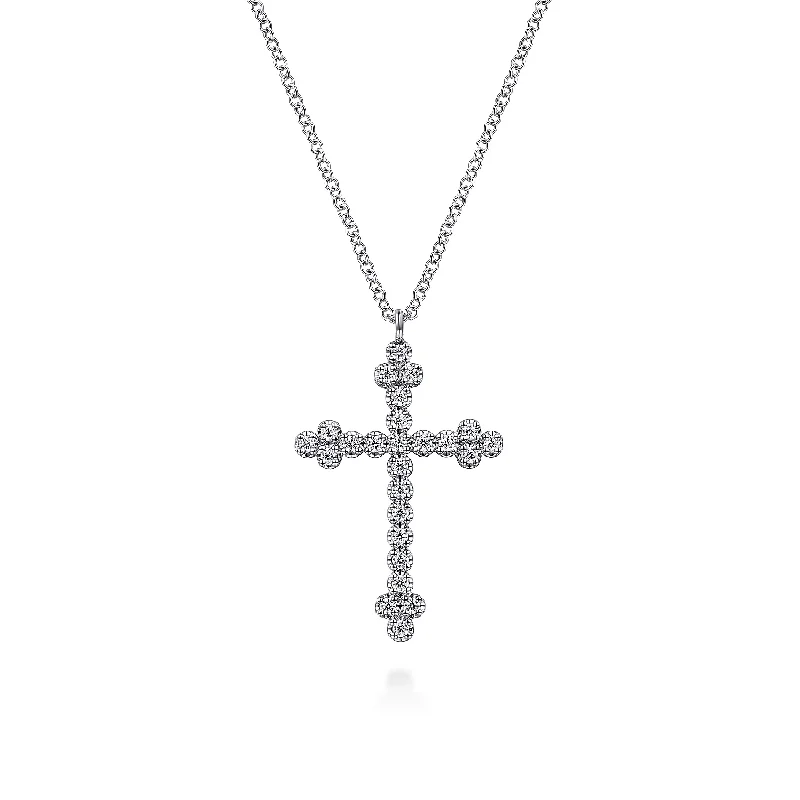 14K White Gold Diamond Cross Necklace