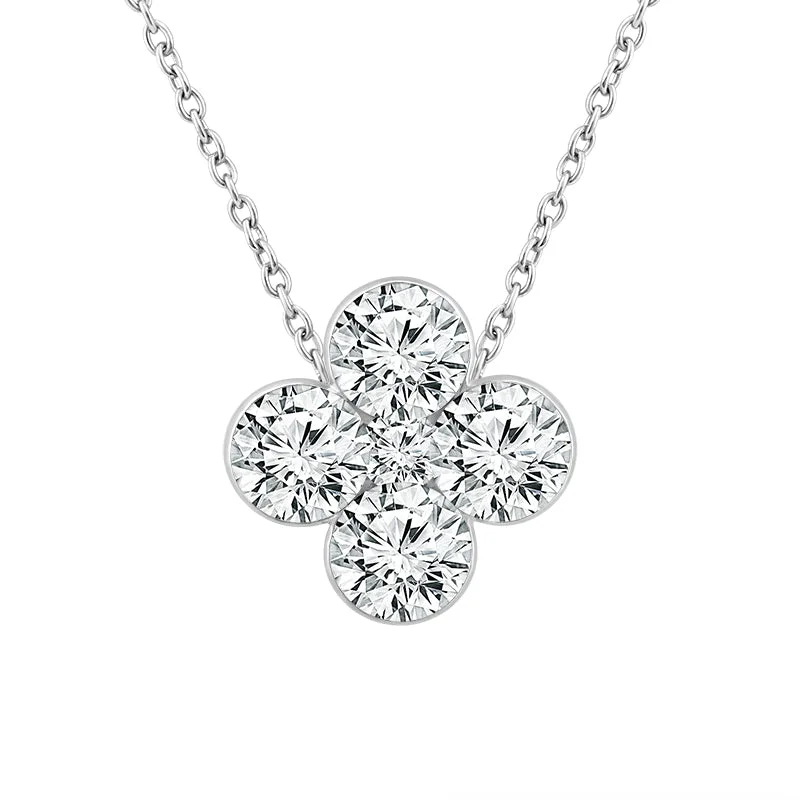 14K White Gold Lab Grown Diamond Cluster SkySet Necklace