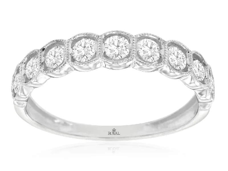 14K White Gold Milgrain Diamond Wedding Band