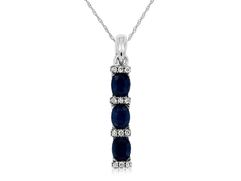 14K White Gold Sapphire and Diamond Bar Necklace