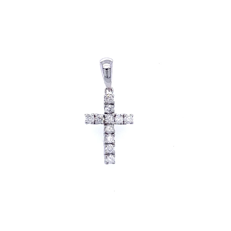 14K White Gold Small Diamond Cross Pendant