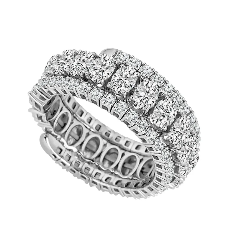 14K White Gold 3.50ctw Triple Diamond Row Flex Band