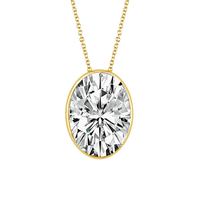 14K Yellow Gold 1ct Lab Grown Oval Diamond SkySet Necklace