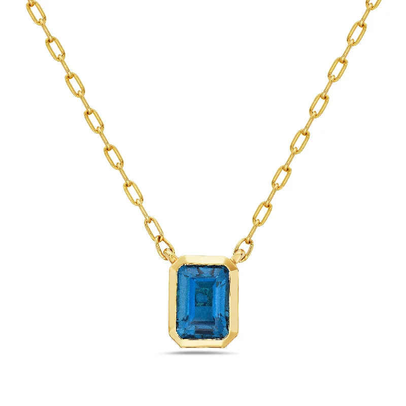 14K Yellow Gold Bezel Set London Blue Topaz Necklace