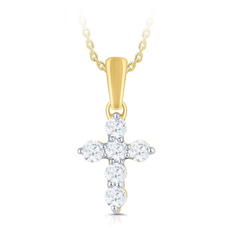 14K Yellow Gold Diamond Cross Pendant