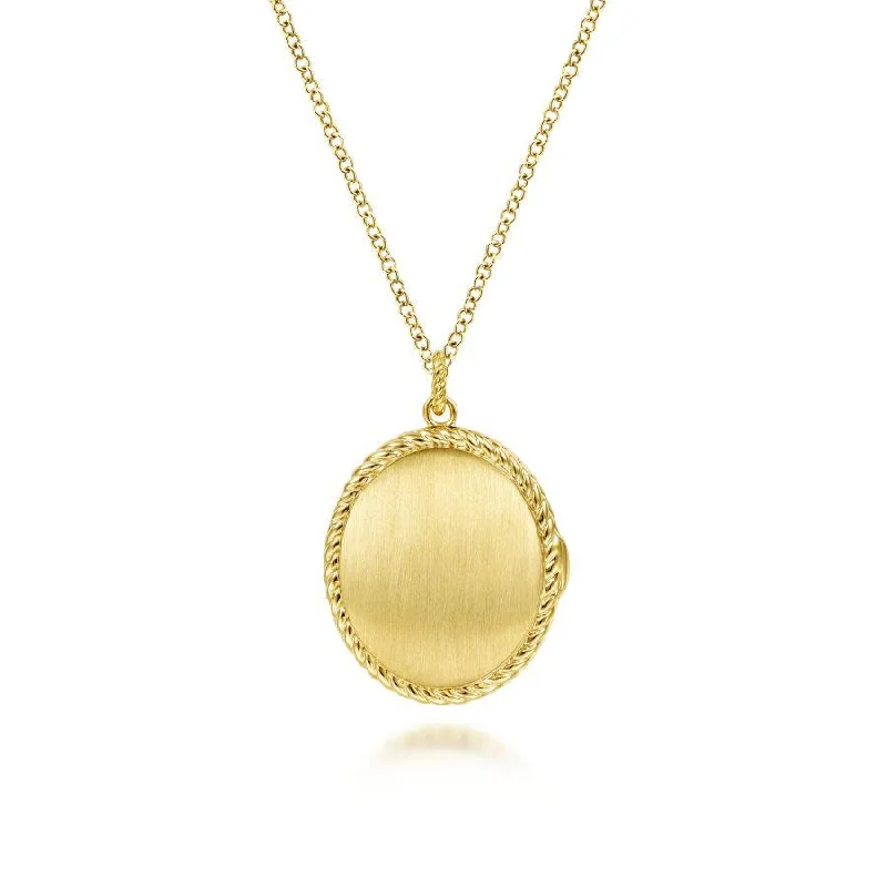 14K Yellow Gold Engravable Oval Locket Necklace with Twisted Rope Frame