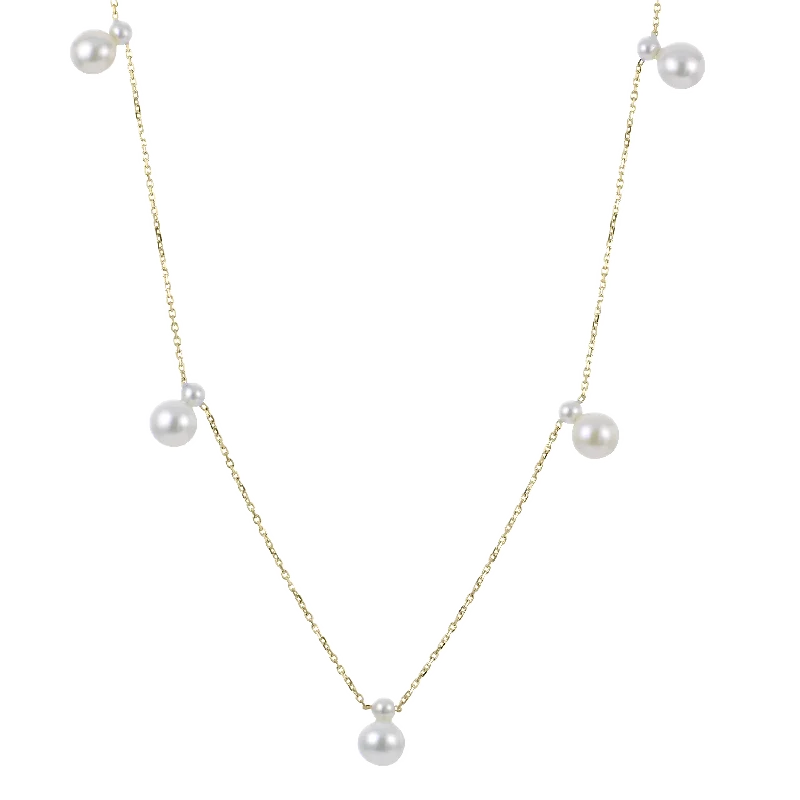 14K Yellow Gold Freshwater Double Pearl 7 Station Necklace