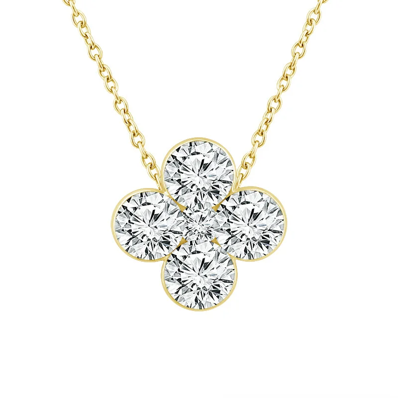 14K Yellow Gold Lab Grown Diamond Cluster SkySet Necklace