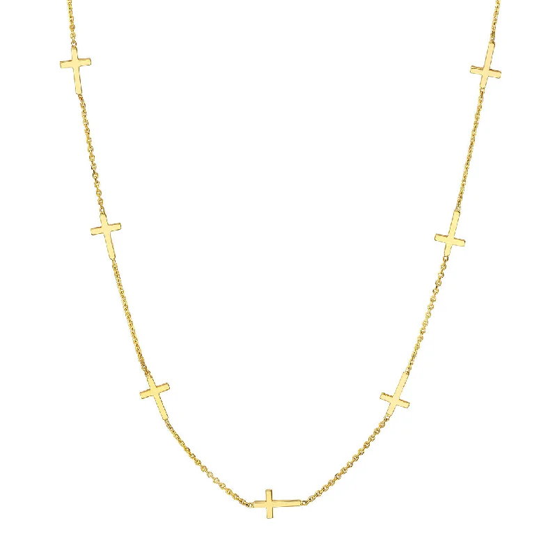 14K Yellow Gold Mini Cross Station Necklace