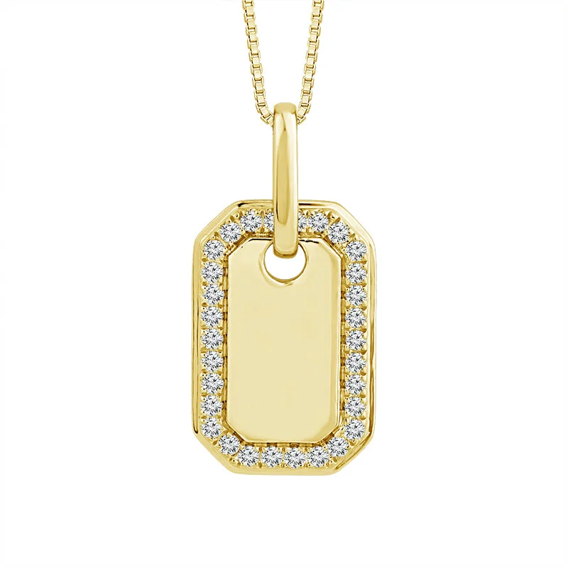 14K Yellow Gold Pave Diamond Engravable Necklace