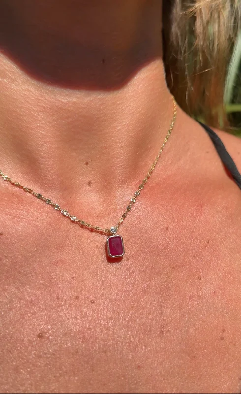 14K Yellow Gold Ruby and Diamond Necklace