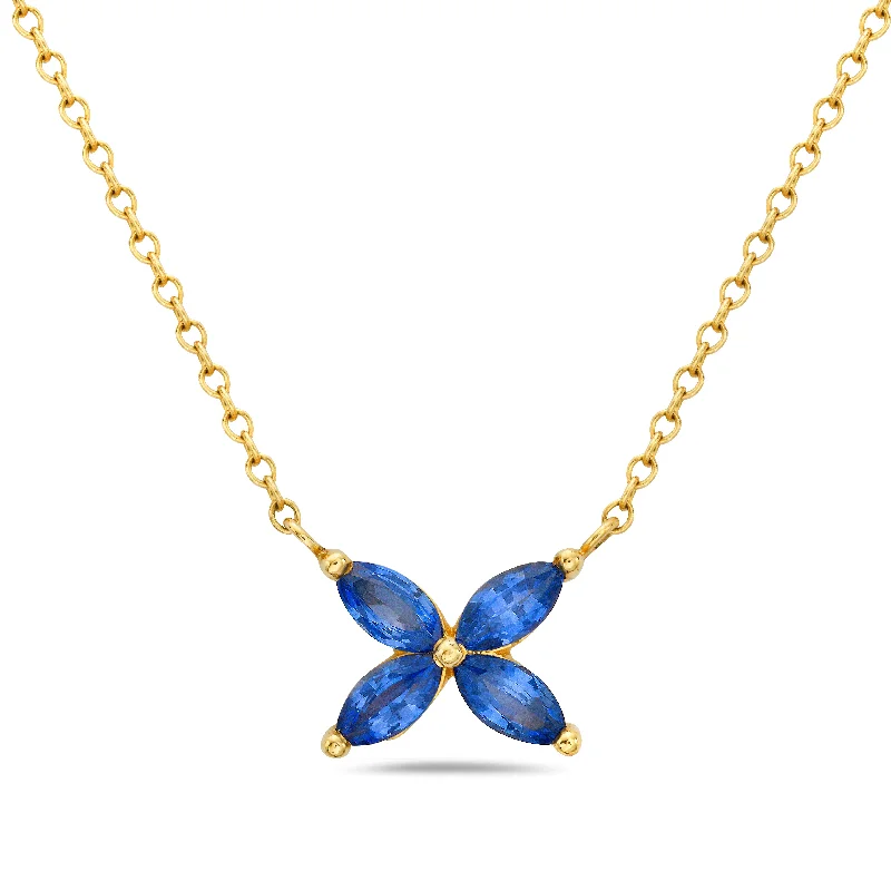 14K Yellow Gold Sapphire Mariposa Flower Necklace