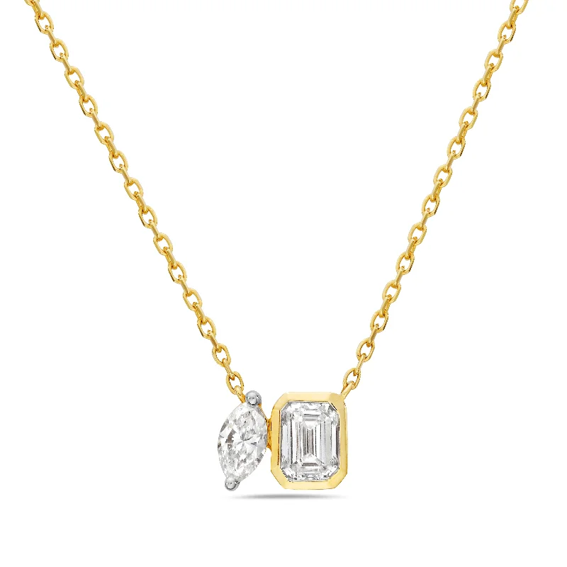 14K Yellow Gold Toi et Moi Diamond Necklace