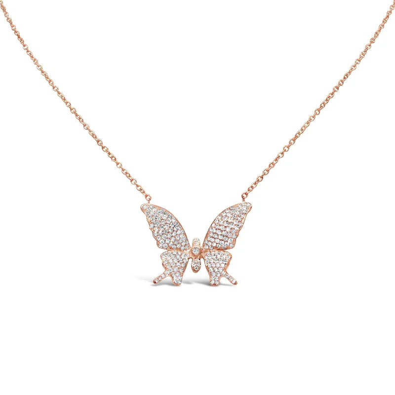 18KT ROSE GOLD DIAMOND BUTTERFLY NECKLACE.