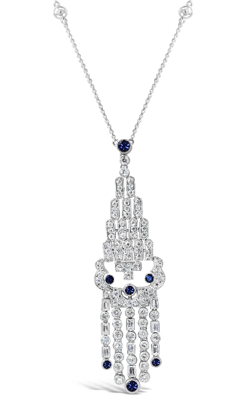 18KT WHITE GOLD DIAMOND SAPPHIRE NECKLACE