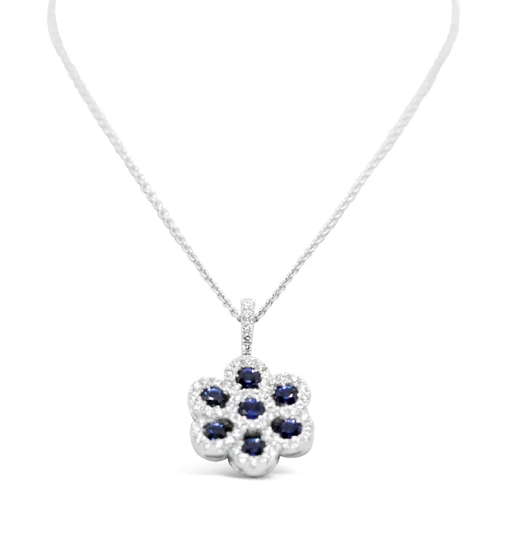 18KT WHITE GOLD SAPPHIRE AND DIAMOND PENDANT