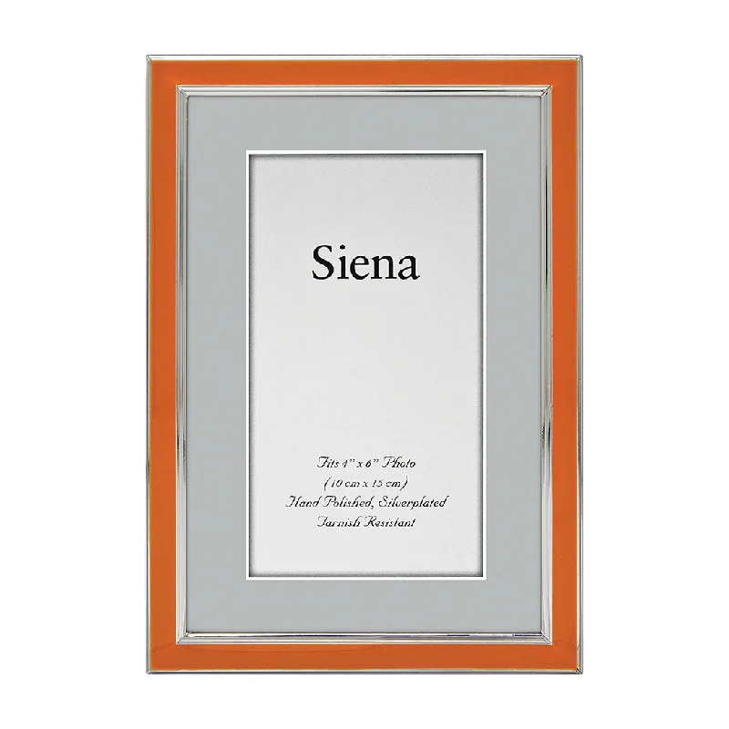 4x6 Orange Enamel Silver Plated Picture Frame