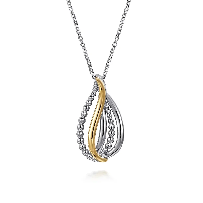 925 Sterling Silver and 14K Yellow Gold Bujukan Multiple Row Teardrop Pendant Necklace