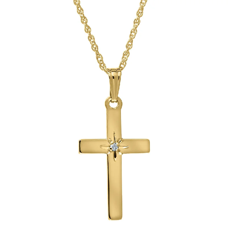 14K Yellow Gold Diamond 12x23mm Cross Pendant Necklace