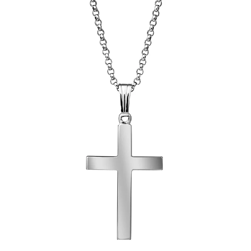 Sterling Silver Domed Cross Pendant Necklace