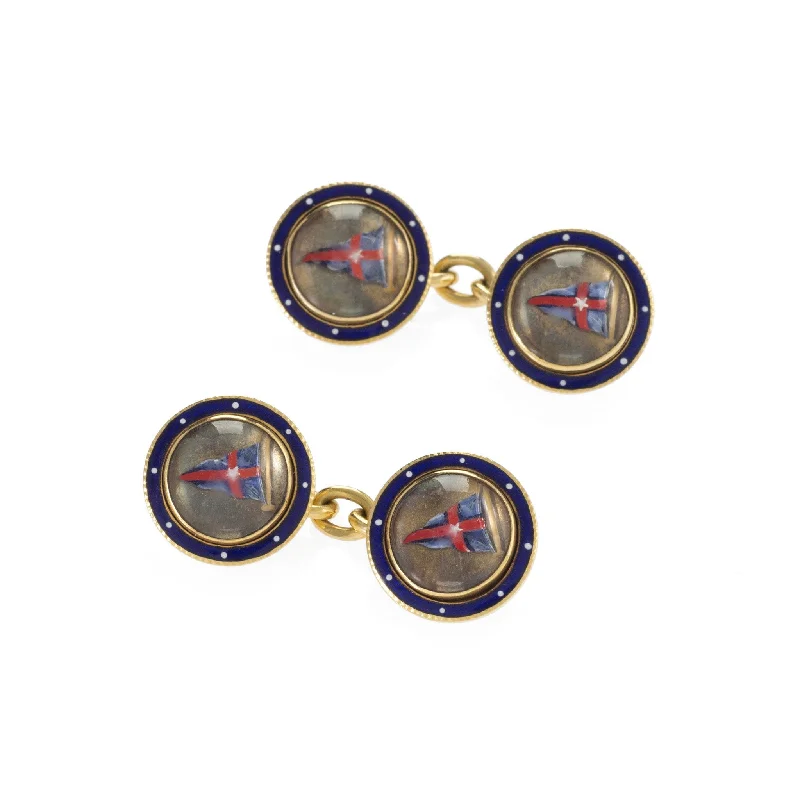 Benzie of Cowes New York Yacht Club Rock Crystal and Enamel Cuff Links